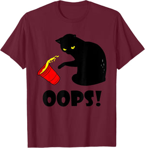 Cat Oops! Funny Black Cat Knocking Over A Glass Men Women Kids T-Shirt - T-Shirt | Maroon