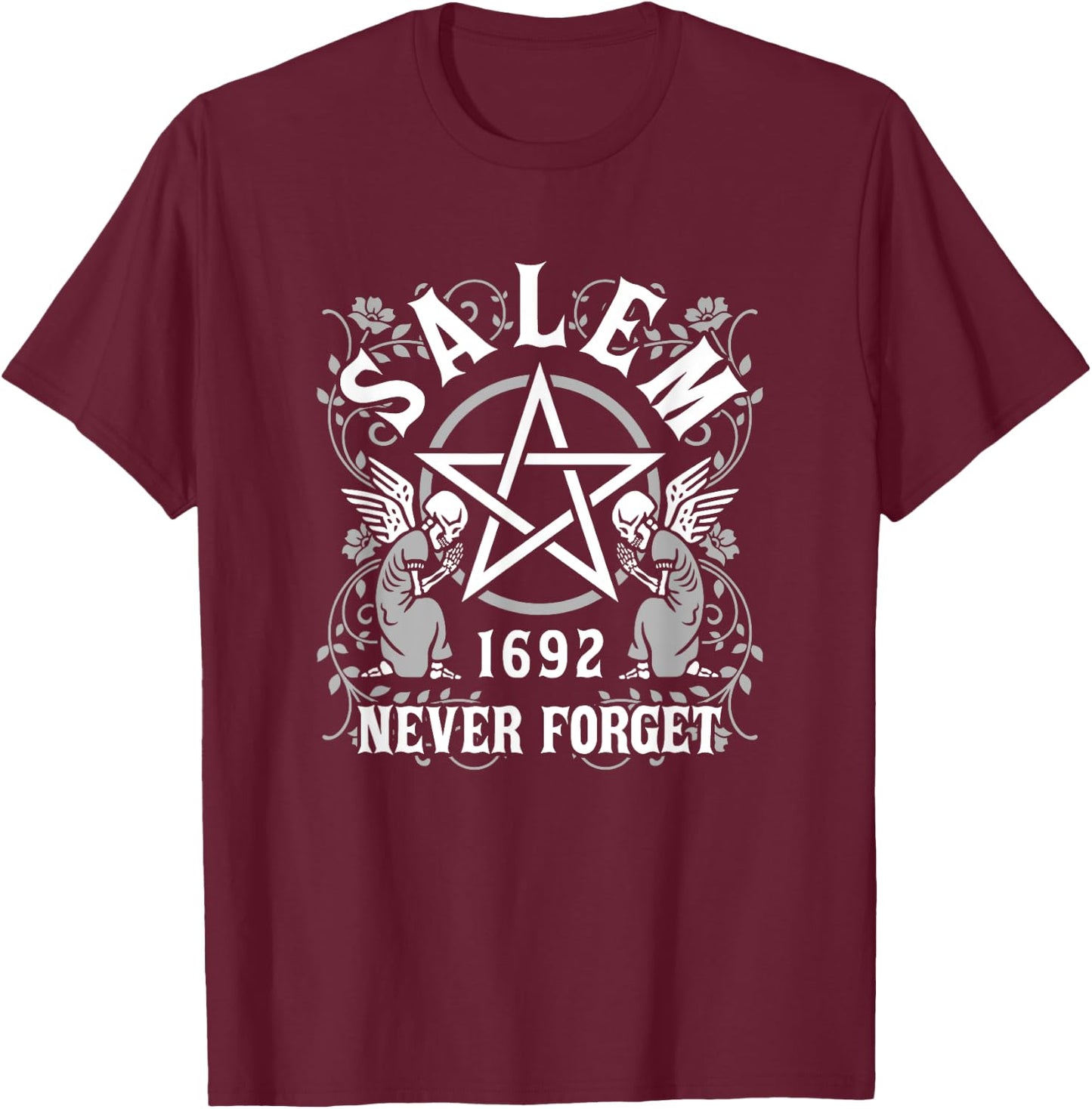 Salem Massachusetts Witch Coven Pentacle Never Forget 1692 T-Shirt - T-Shirt | Maroon