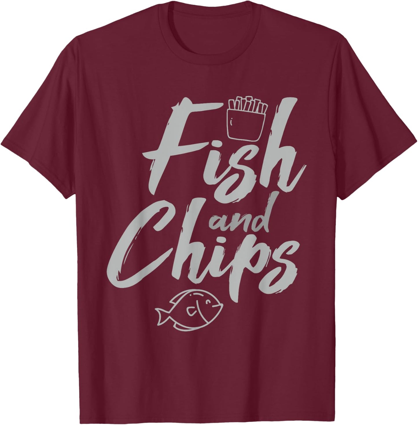 Fish & Chips Funny British Food and Streetfood T Shirt Gift T-Shirt - T-Shirt | Maroon
