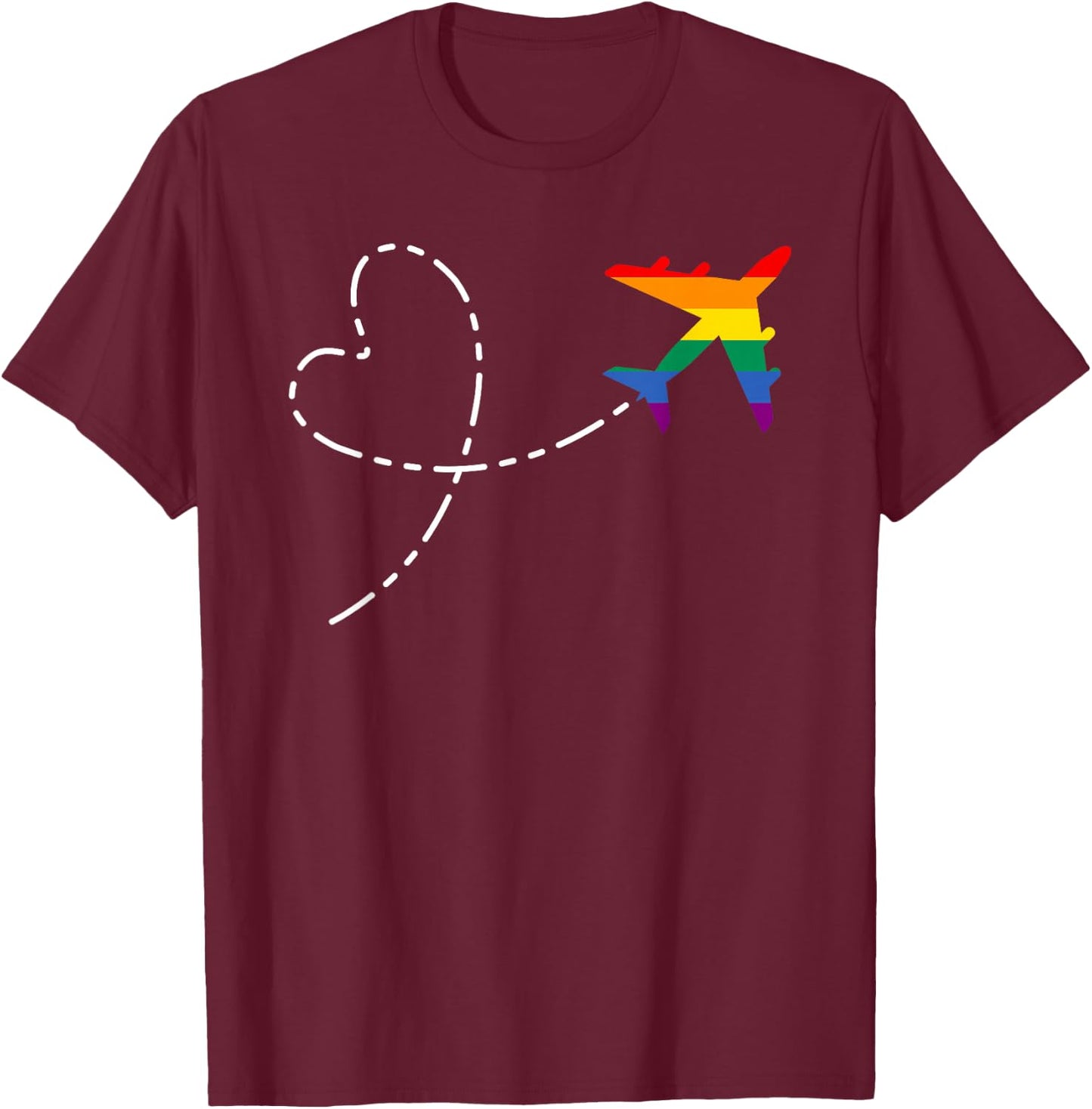 Airplane Rainbow Flag Flight Attendant Pilot LGBT Gay Pride T-Shirt - T-Shirt | Maroon