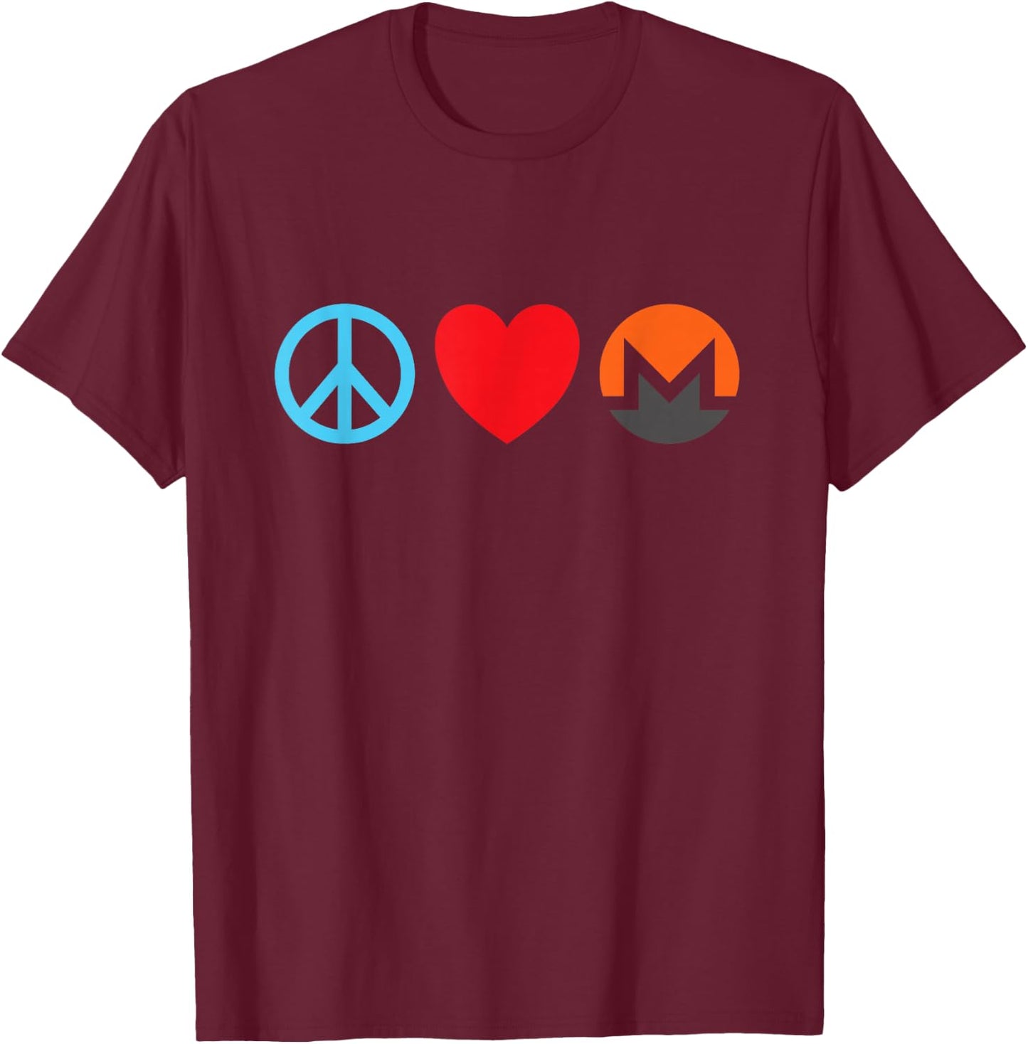 Peace Love Monero Shirt Monero Cryptocurrency Miners Gift T-Shirt - T-Shirt | Maroon
