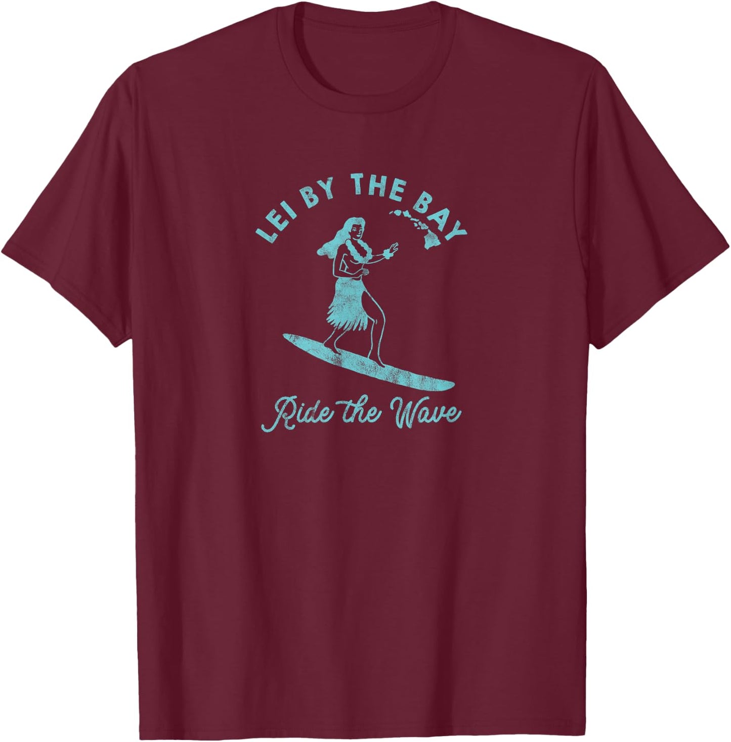 Hawaii Lei by the Bay Hula Surfer Girl Vintage Style T-Shirt - T-Shirt | Maroon