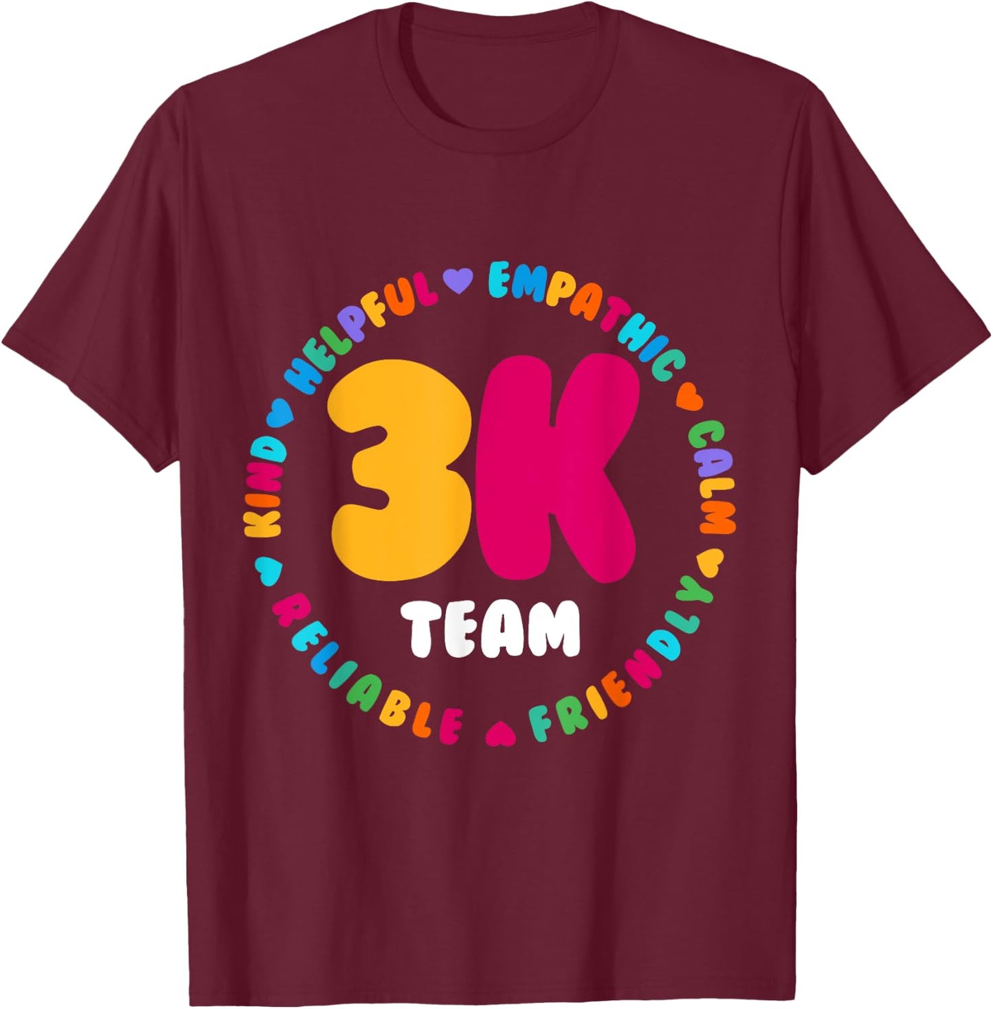 3K Team & Teacher Squad Threes Crew PreK Elementary Team T-Shirt - T-Shirt | Maroon