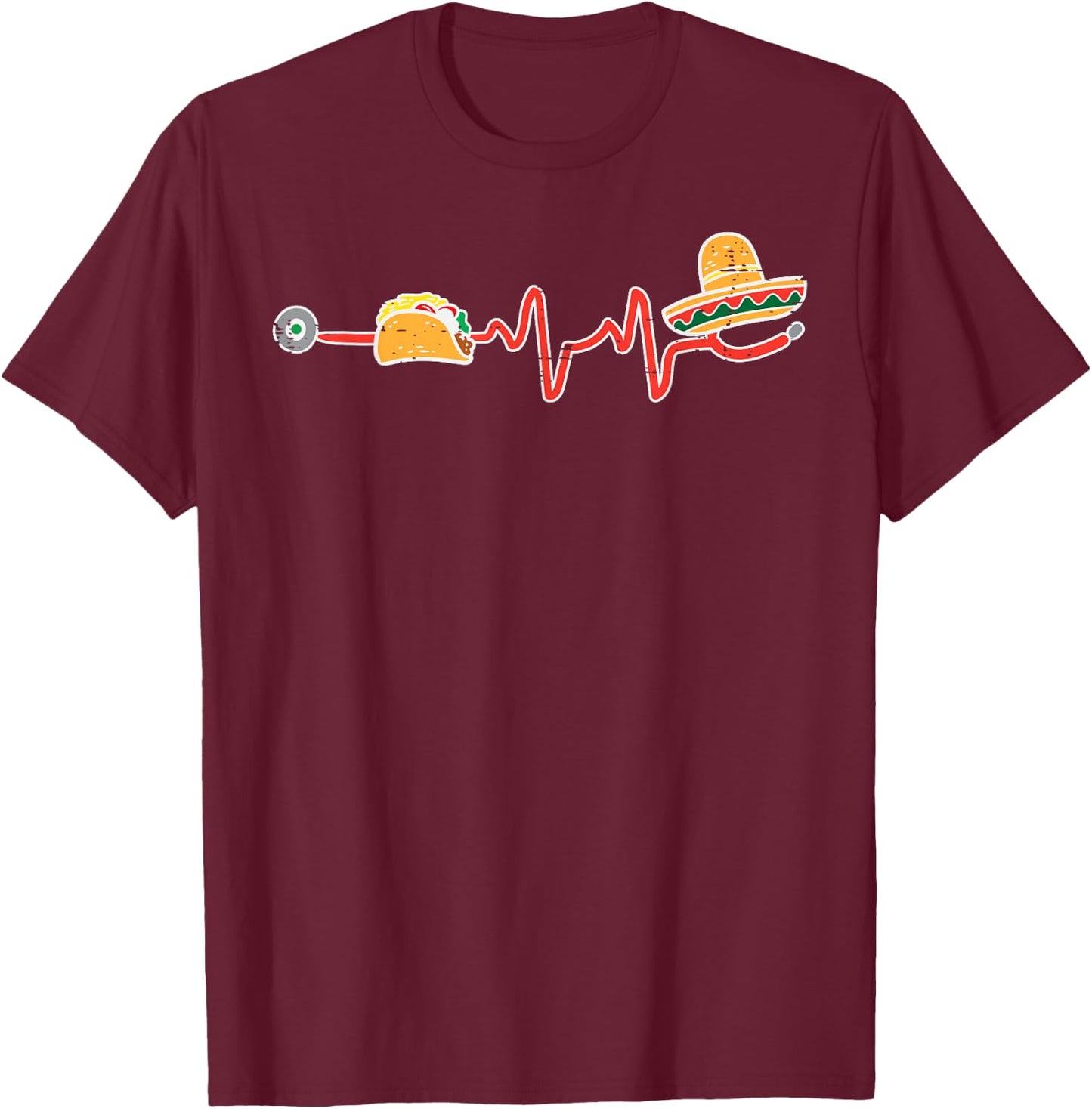 Taco Heartbeat Sombrero Nurse Cinco De Mayo Nurse Women RN T-Shirt - T-Shirt | Maroon