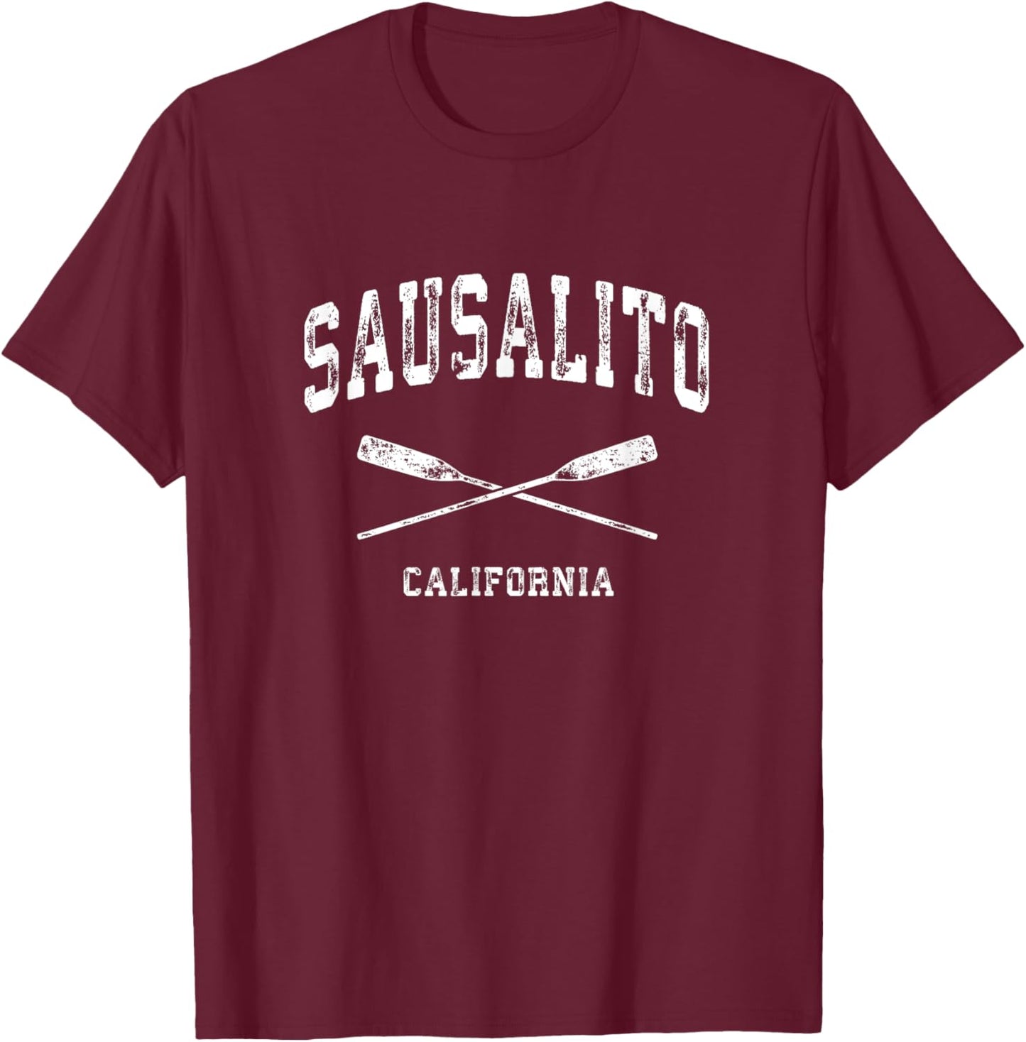 Sausalito California Vintage Nautical Crossed Oars T-Shirt - T-Shirt | Maroon