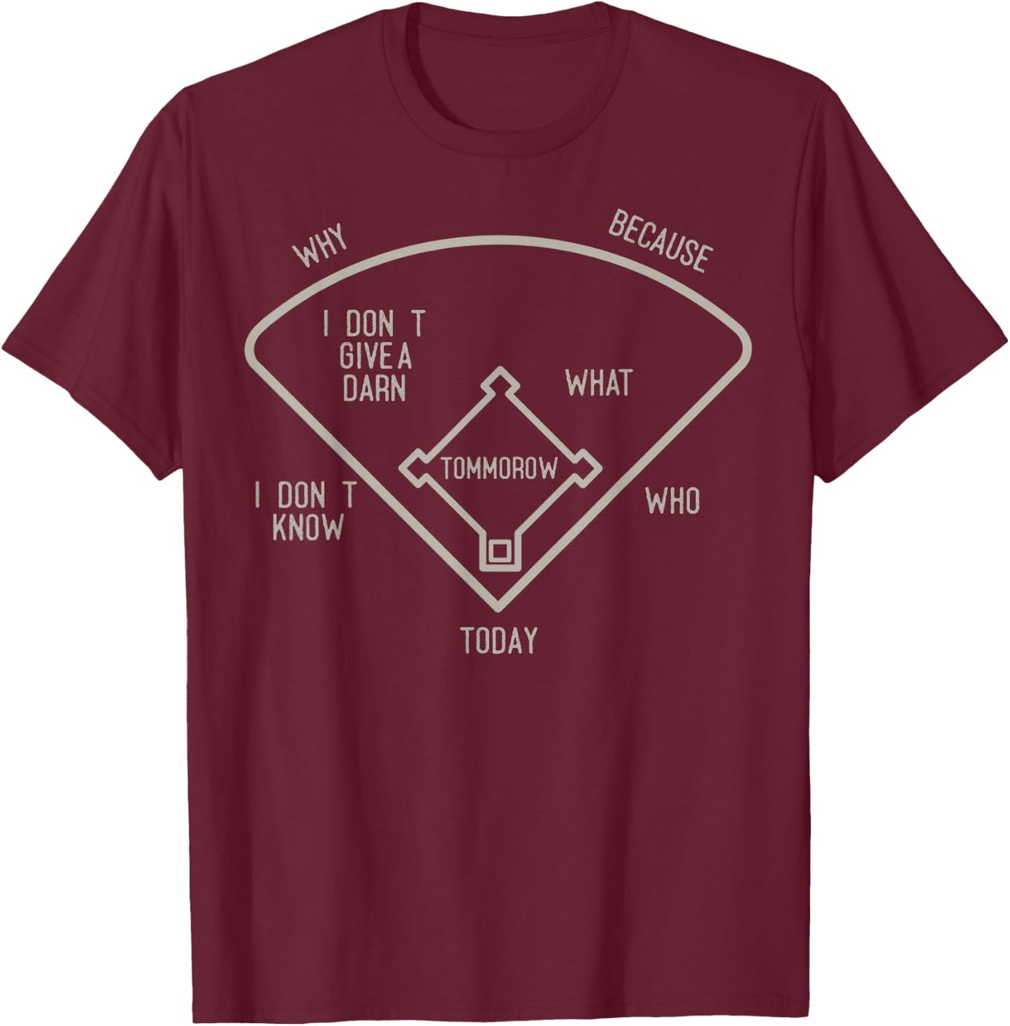 Who's on First, Funny Baseball Positions Names T-Shirt - T-Shirt | Maroon