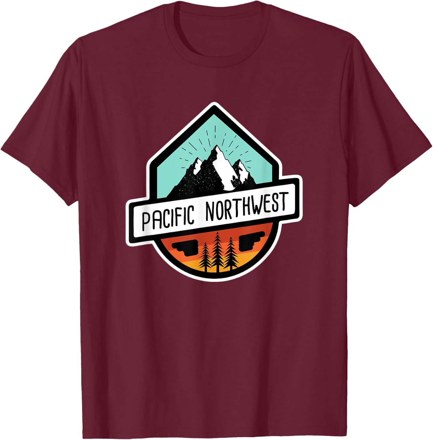 PNW Pacific Northwest Mountain Trees T Shirt T-Shirt - T-Shirt | Maroon