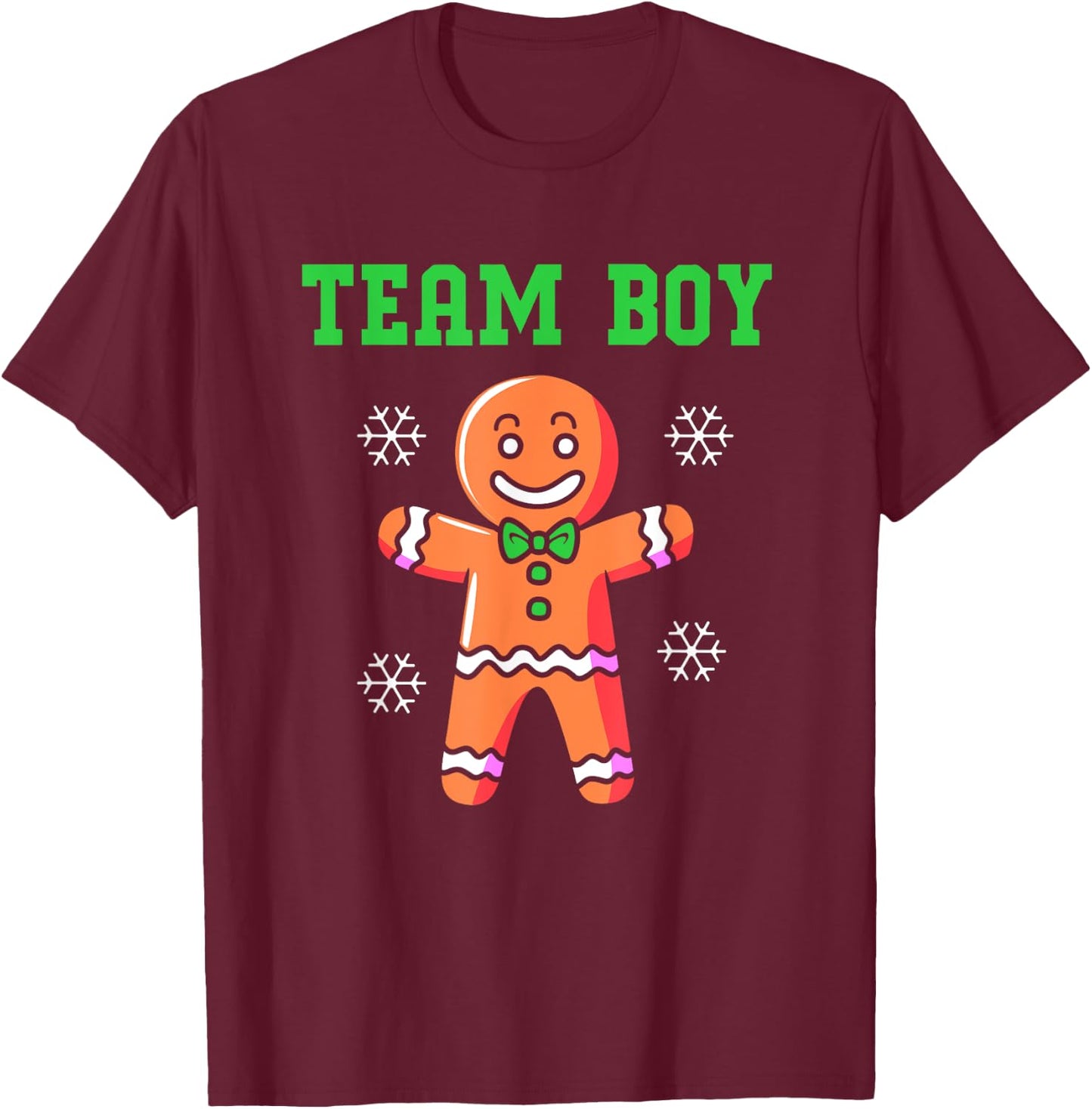 Christmas Gingerbread Man Team Boy Gender Reveal T-Shirt - T-Shirt | Maroon
