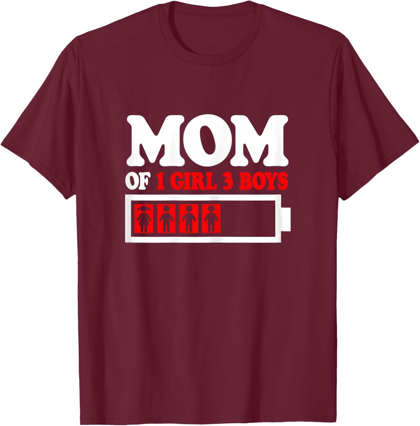 Funny Mom Of 1 Girl 3 Boys from Son Daughter Mother's Day T-Shirt - T-Shirt | Maroon