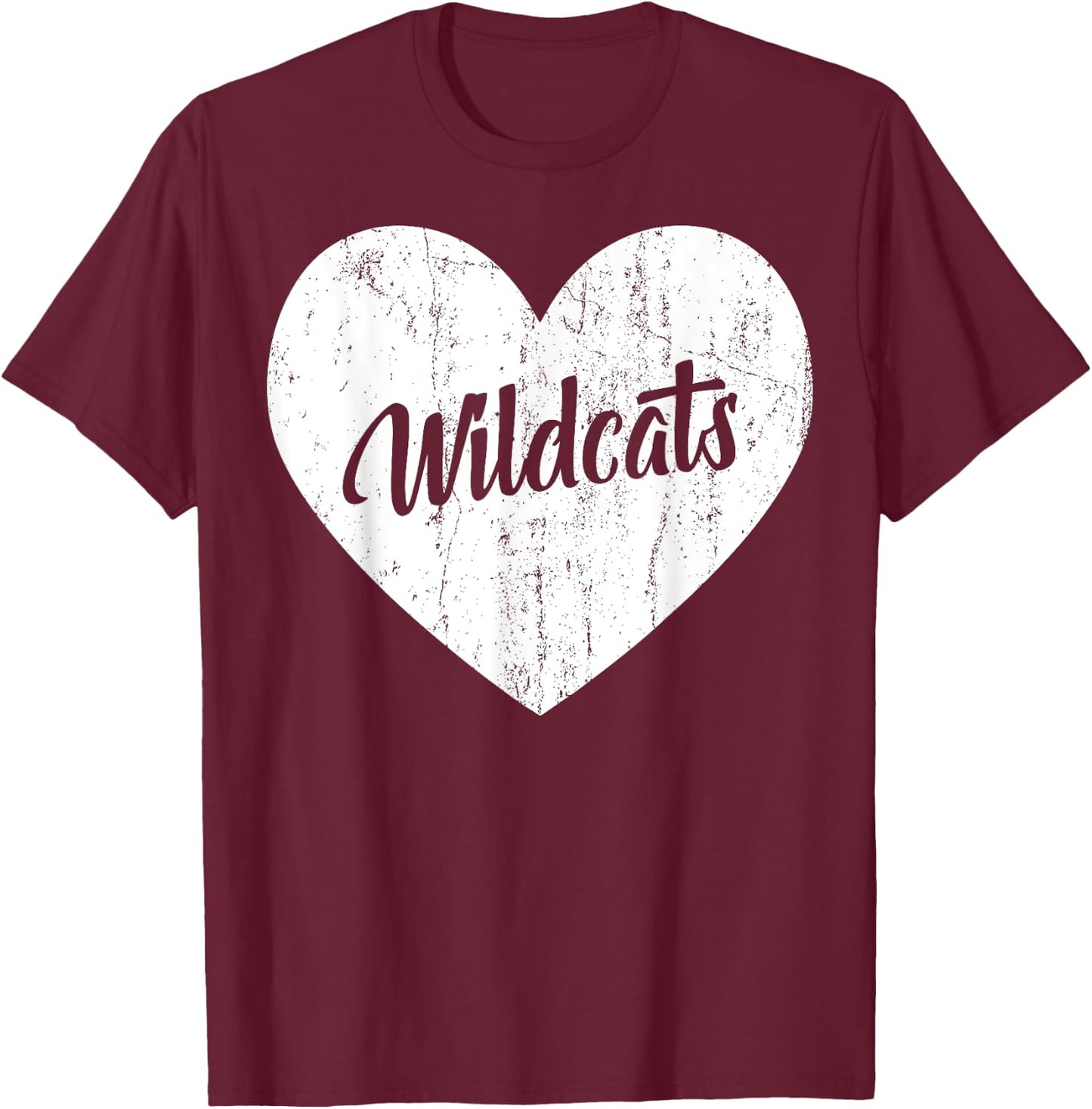 Wildcats School Sports Fan Team Spirit Mascot Heart Gift T-Shirt - T-Shirt | Maroon