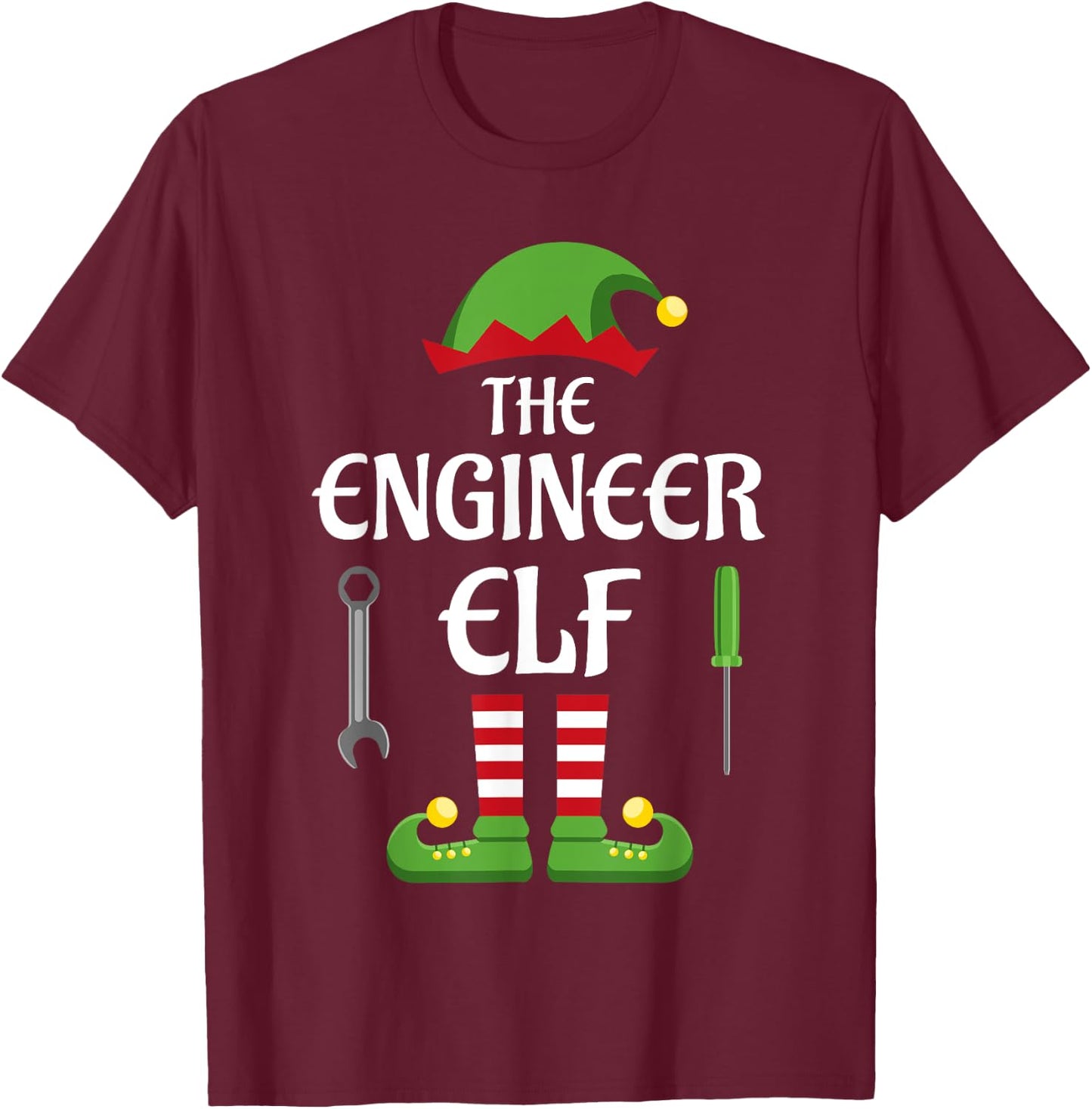 Engineer Elf Family Matching Group Christmas T-Shirt - T-Shirt | Maroon