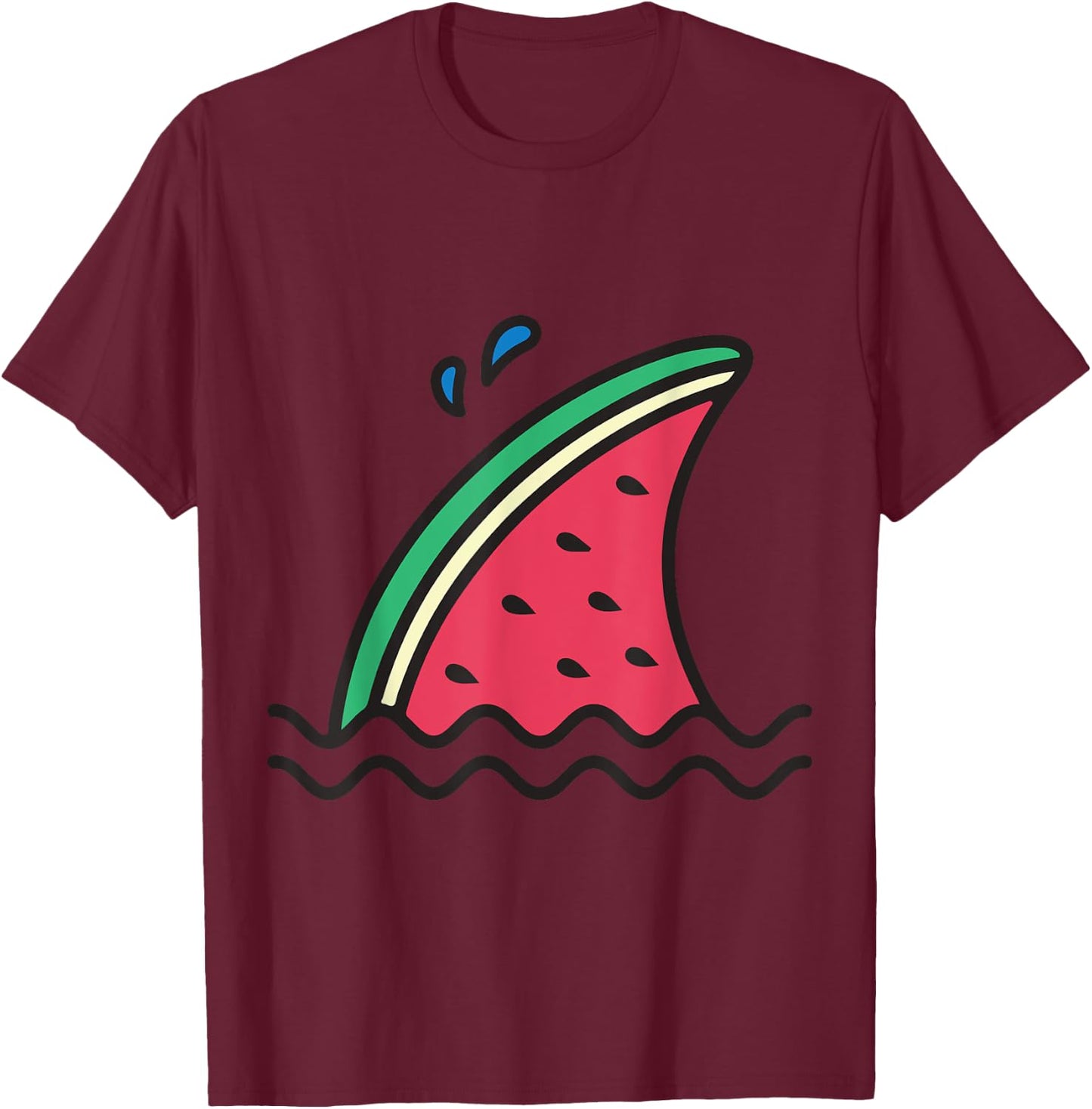 Kawaii Watermelon Shark Fin Funny Family Summer Vacation Women Girls Kids T-Shirt - T-Shirt | Maroon