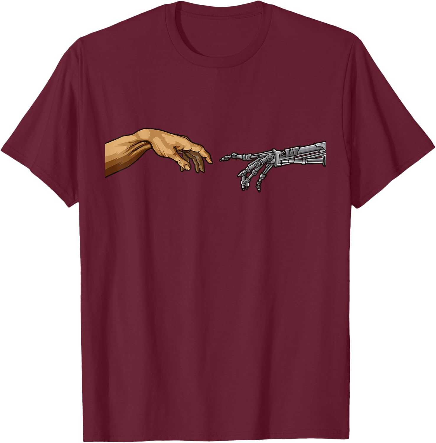 Michelangelo Creation Of Adam Hands Cyborg Robotics Funny AI T-Shirt - T-Shirt | Maroon