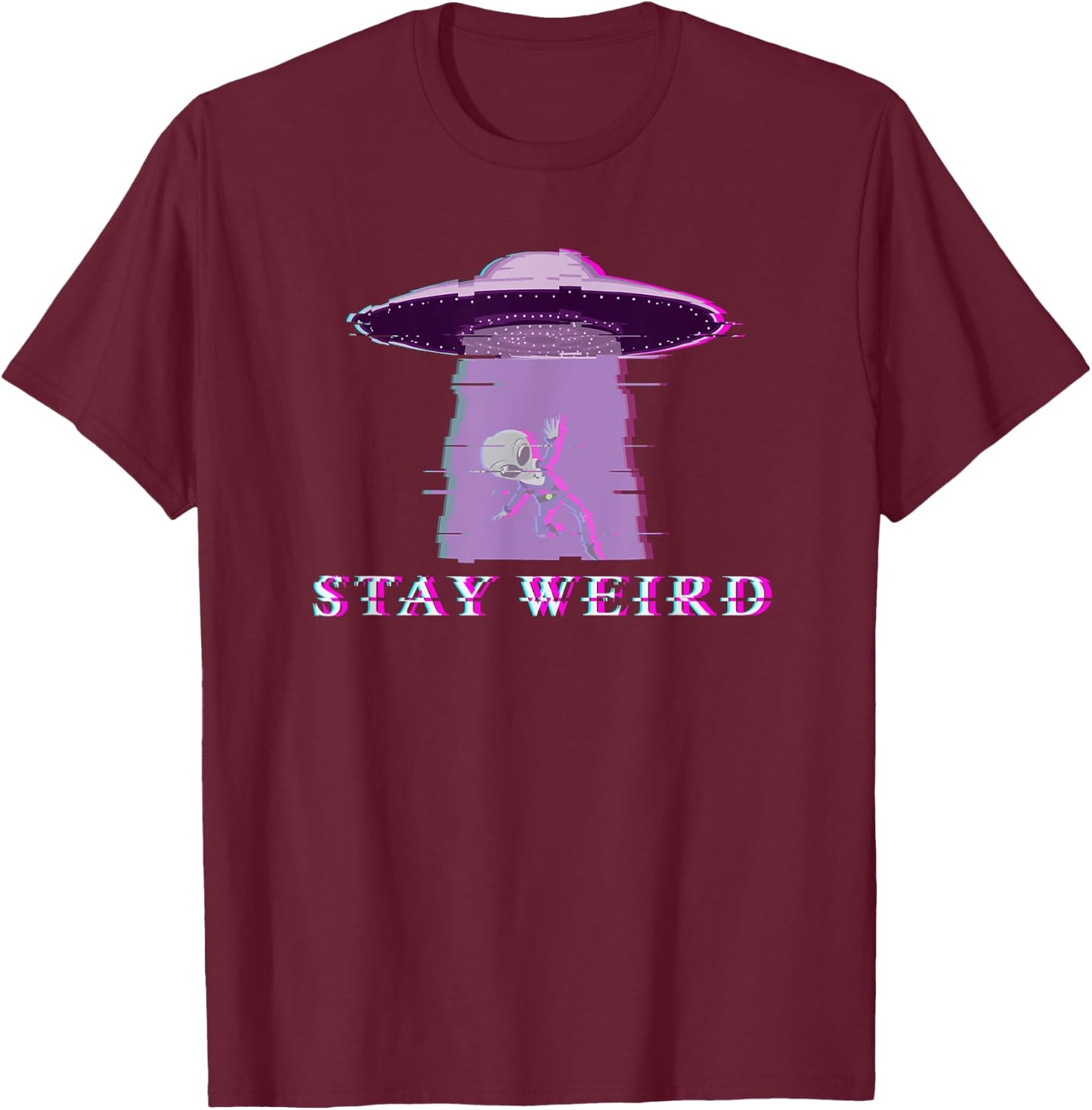 Alien Stay Weird UFO Vaporwave T-Shirt - T-Shirt | Maroon