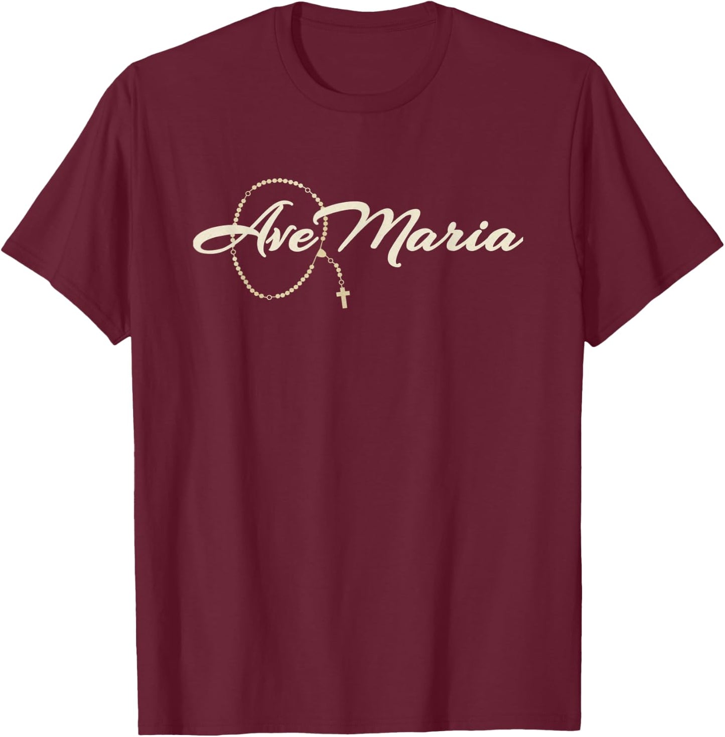 Ave Maria Rosary T-Shirt - T-Shirt | Maroon