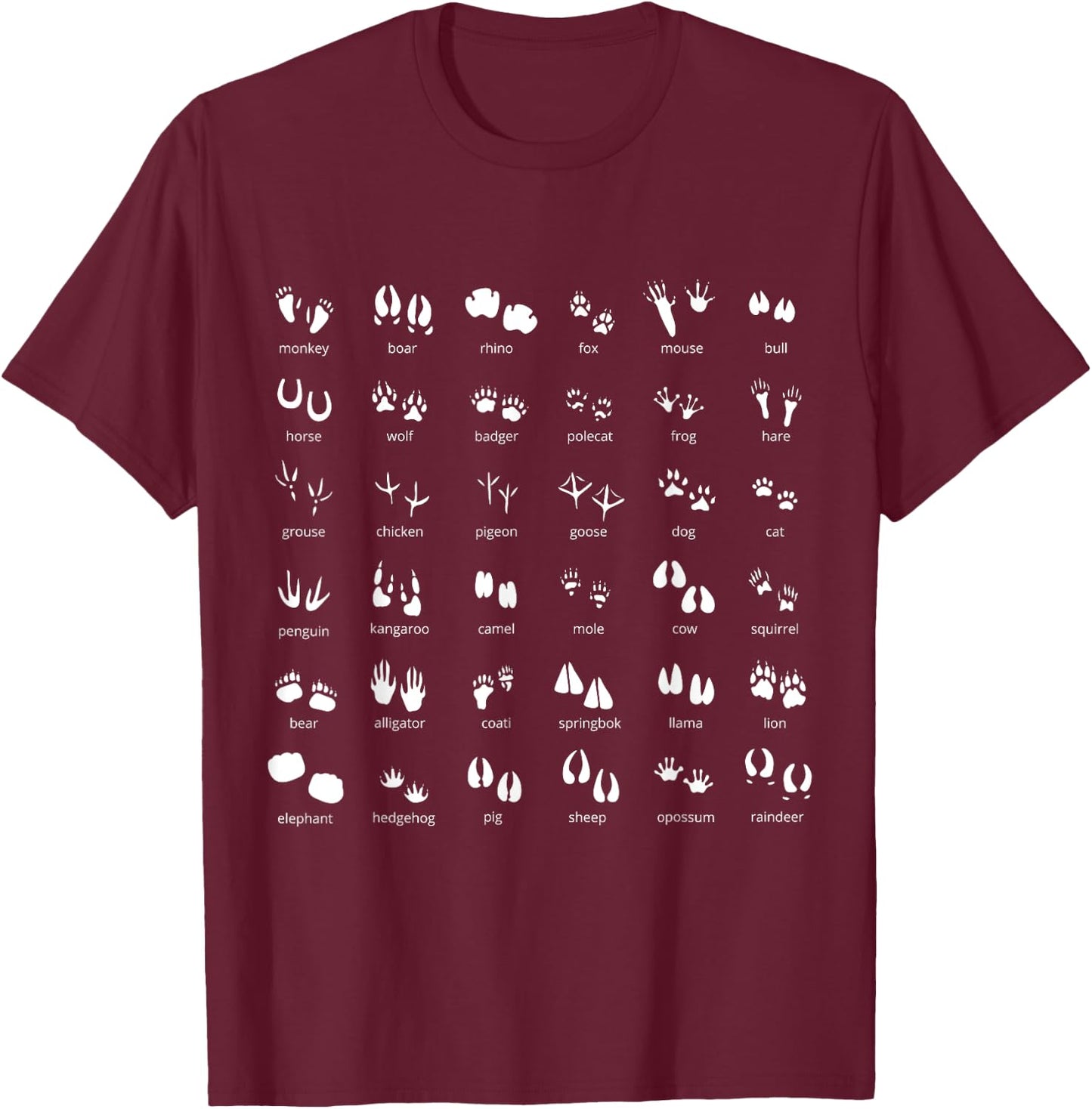 Animal Tracks Footprints Paws Nature Explorer Animals Lover T-Shirt - T-Shirt | Maroon