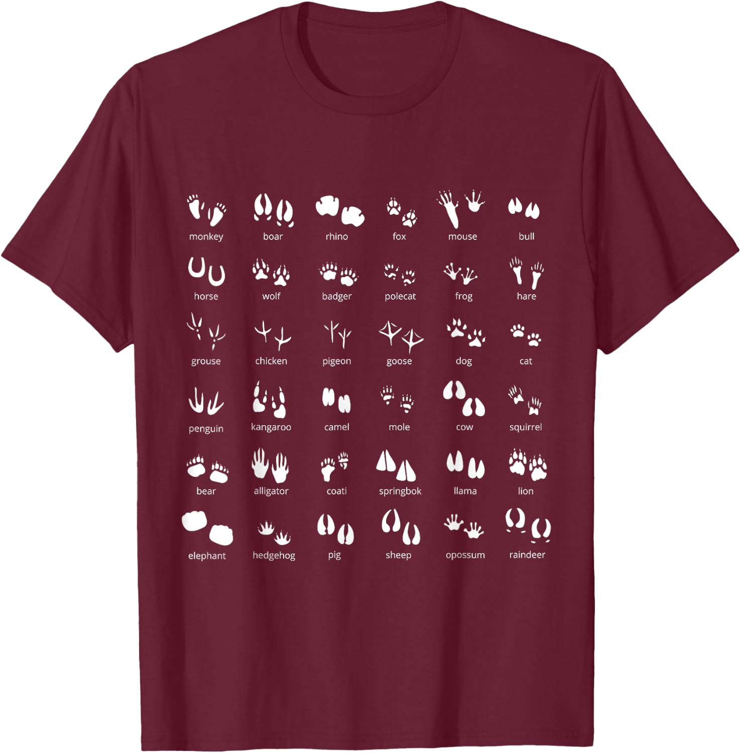 Animal Tracks Footprints Paws Nature Explorer Animals Lover T-Shirt - T-Shirt | Maroon