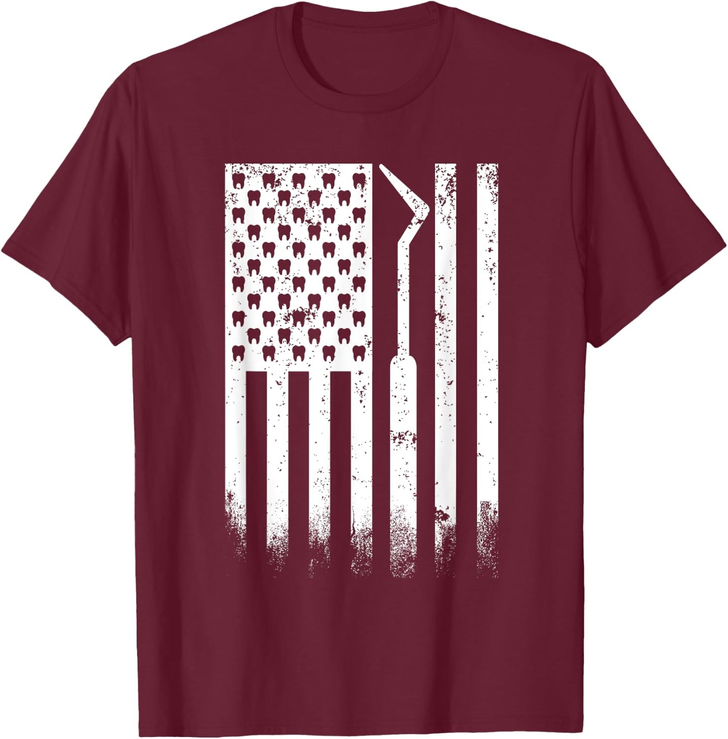 Patriotic Dentist American Flag USA Tooth US Flag dental T-Shirt - T-Shirt | Maroon
