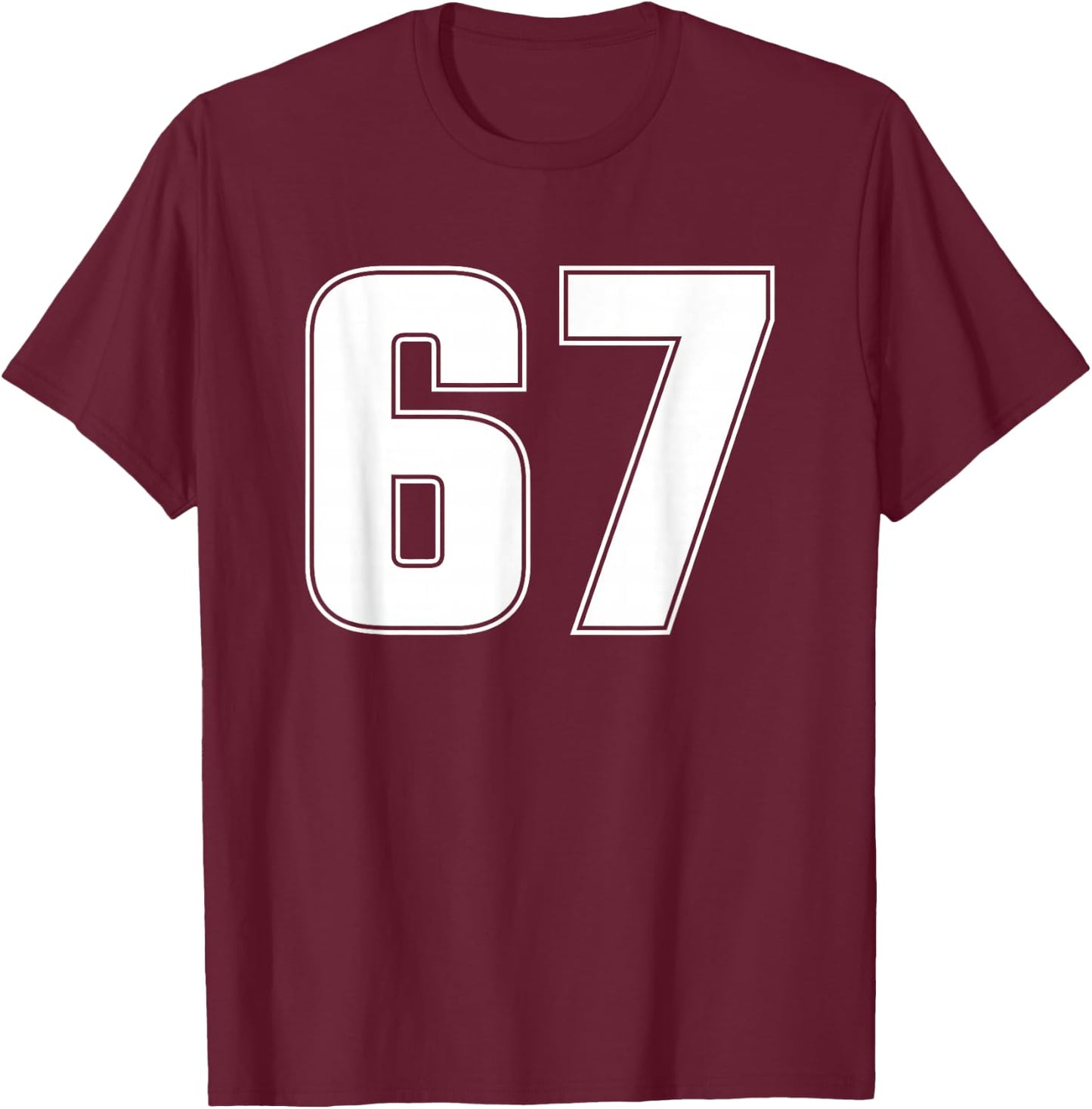 Number 67 Sixty Seven Age Year Sport Jersey #67 Front & Back T-Shirt - T-Shirt | Maroon