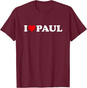 I Love Paul - Heart T-Shirt - T-Shirt | Maroon