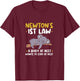 Newtons 1st law: A body at rest wants to stay at rest. T-Shirt - T-Shirt | Maroon