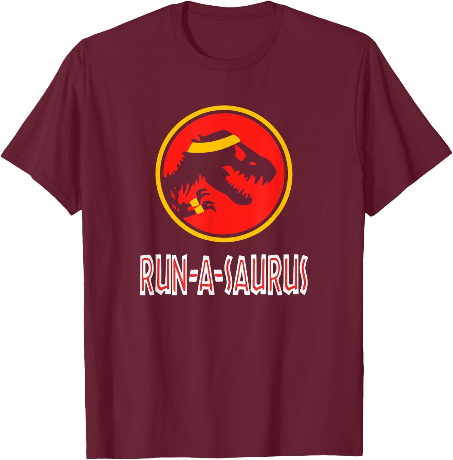 Funny Cute 5k 10k Dinosaur Run-A-Saurus Marathon Runner T-Shirt - T-Shirt | Maroon