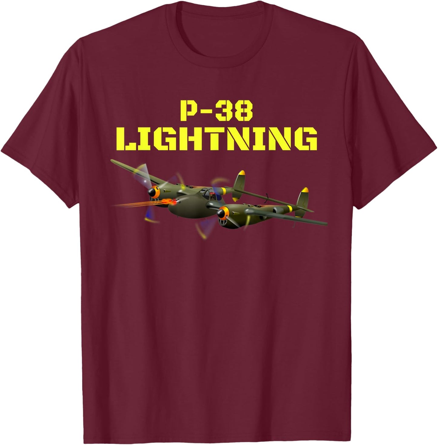 The great twin engine, P-38 Lightning Aviation . T-Shirt - T-Shirt | Maroon