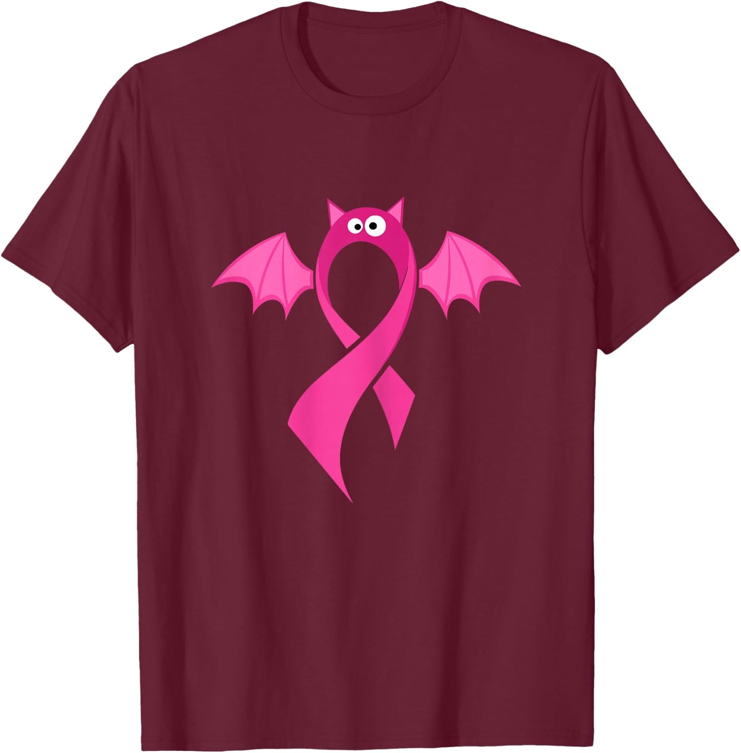 Breast Cancer Awareness Halloween Bat T-Shirt - T-Shirt | Maroon