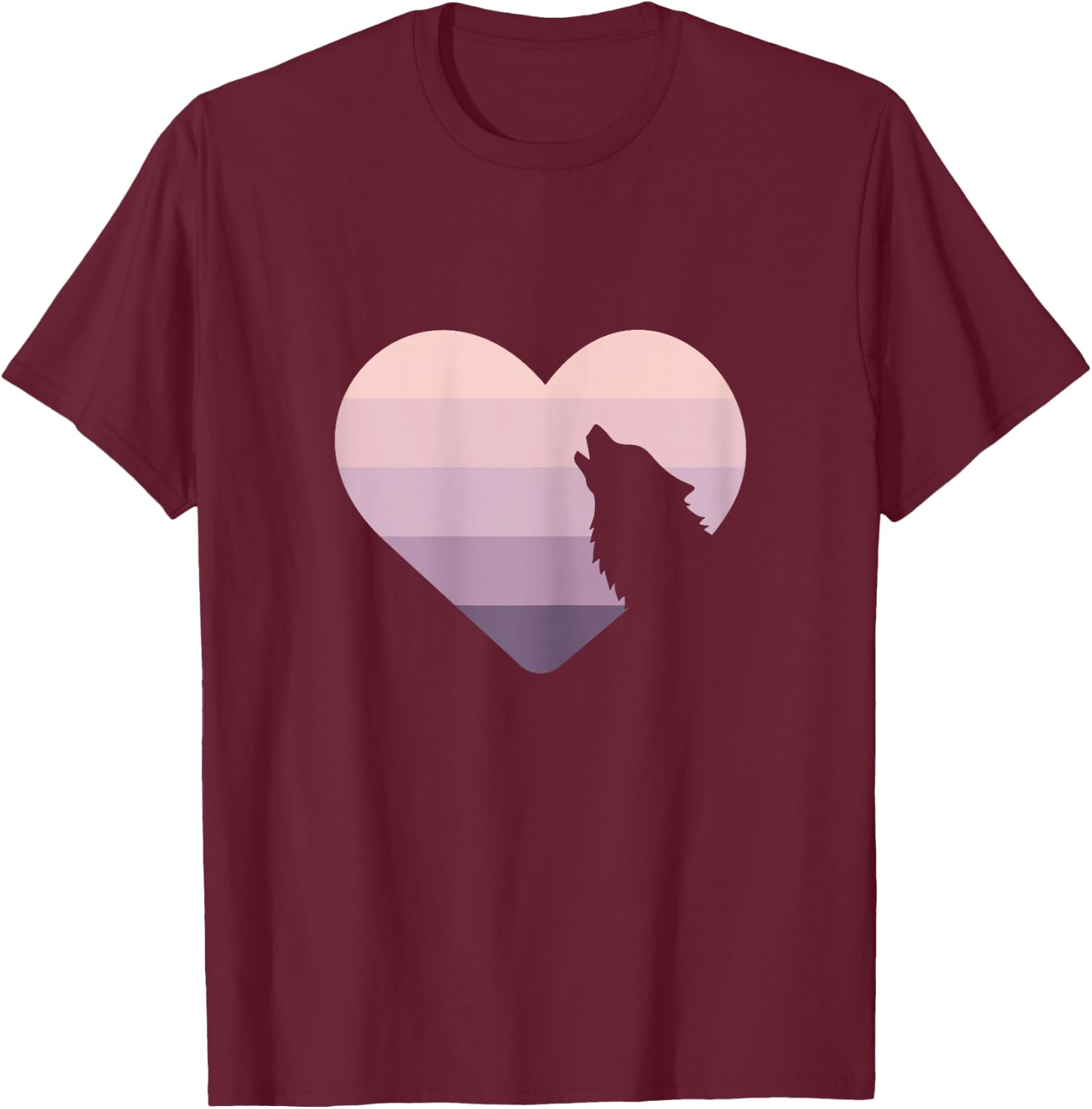 Wolf Lovers Cute Heart Howling Wolf Purple Pink Retro Moon T-Shirt - T-Shirt | Maroon