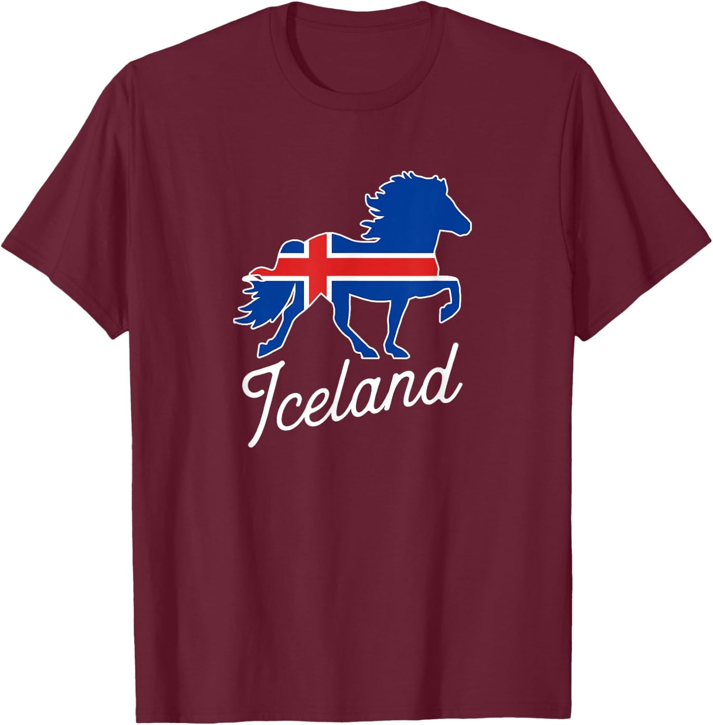 Flag of Iceland Shirt with Horse T-Shirt - T-Shirt | Maroon