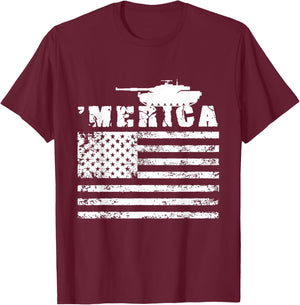 America Battle Tank Army American Flag Military Vehicle Men T-Shirt - T-Shirt | Maroon