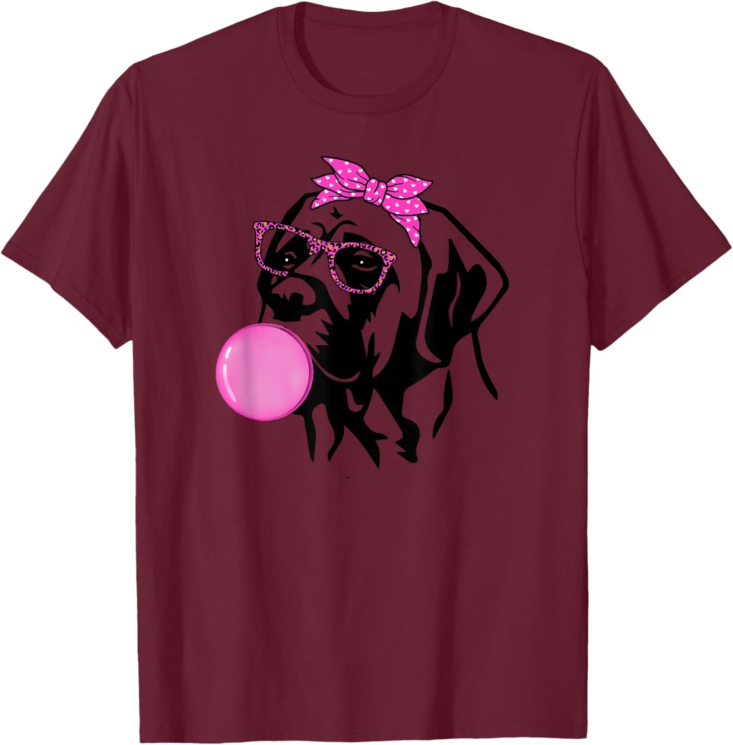 English Mastiff dog with bubble gum bandana glasses T-Shirt - T-Shirt | Maroon