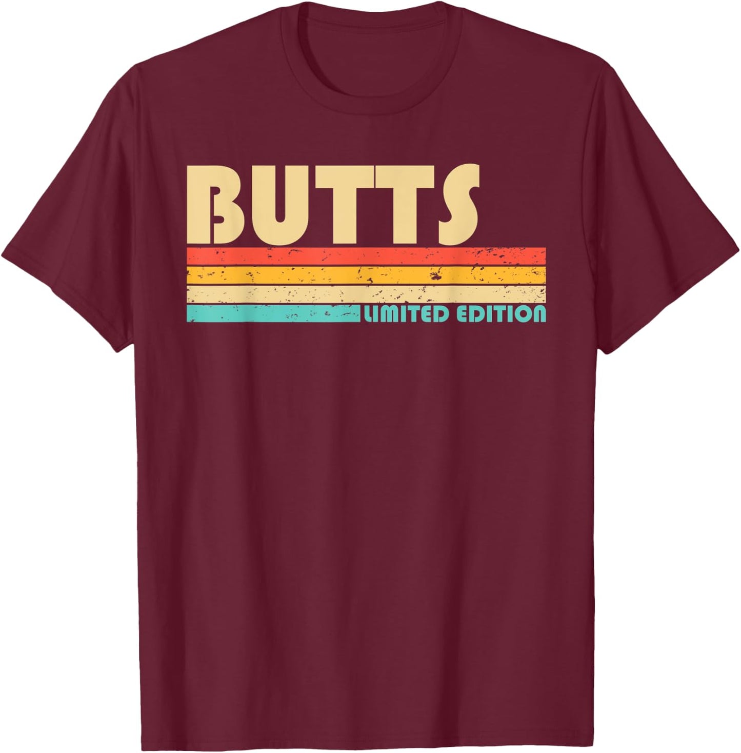 BUTTS Surname Funny Retro Vintage 80s 90s Birthday Reunion T-Shirt - T-Shirt | Maroon