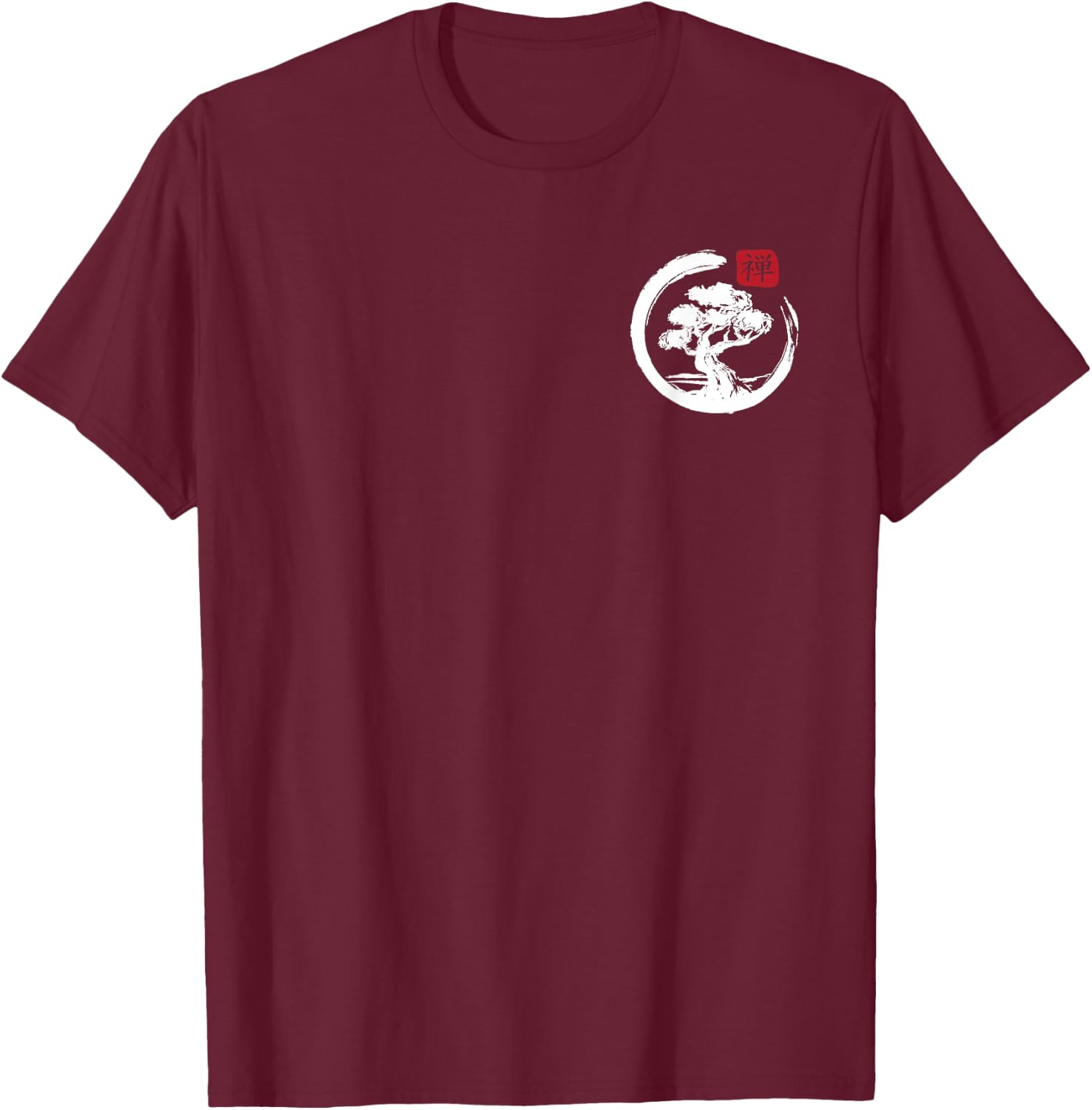 Japanese Enso Circle Bonsai Tree Zen Master Buddha T-Shirt - T-Shirt | Maroon