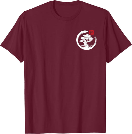 Japanese Enso Circle Bonsai Tree Zen Master Buddha T-Shirt - T-Shirt | Maroon