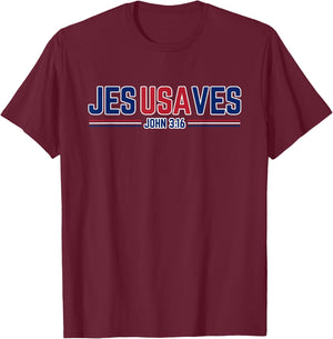 Jesus Saves USA - Christian Patriotic JesUSAves T-Shirt - T-Shirt | Maroon