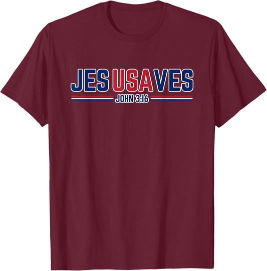 Jesus Saves USA - Christian Patriotic JesUSAves T-Shirt - T-Shirt | Maroon