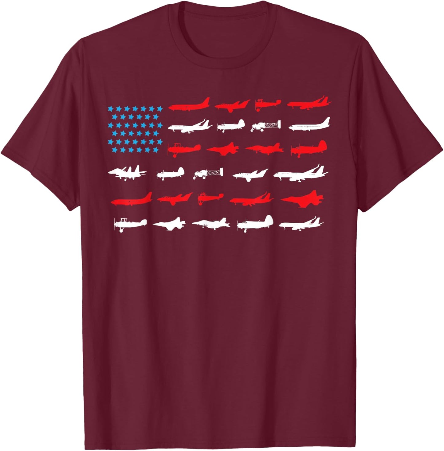 Pilot Shirt, Airplanes As American Flag, Plane Aviation T-Shirt - T-Shirt | Maroon