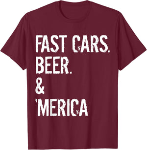 Classic Car Lover Muscle Car Dad FAST CARS BEER AMERICA T-Shirt - T-Shirt | Maroon