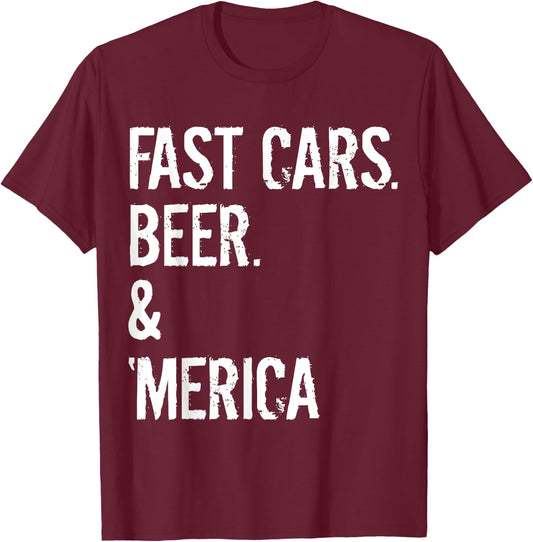 Classic Car Lover Muscle Car Dad FAST CARS BEER AMERICA T-Shirt - T-Shirt | Maroon