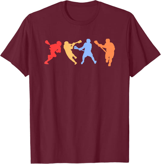 Lacrosse Design - Retro Vintage Colors Lacrosse Players T-Shirt - T-Shirt | Maroon