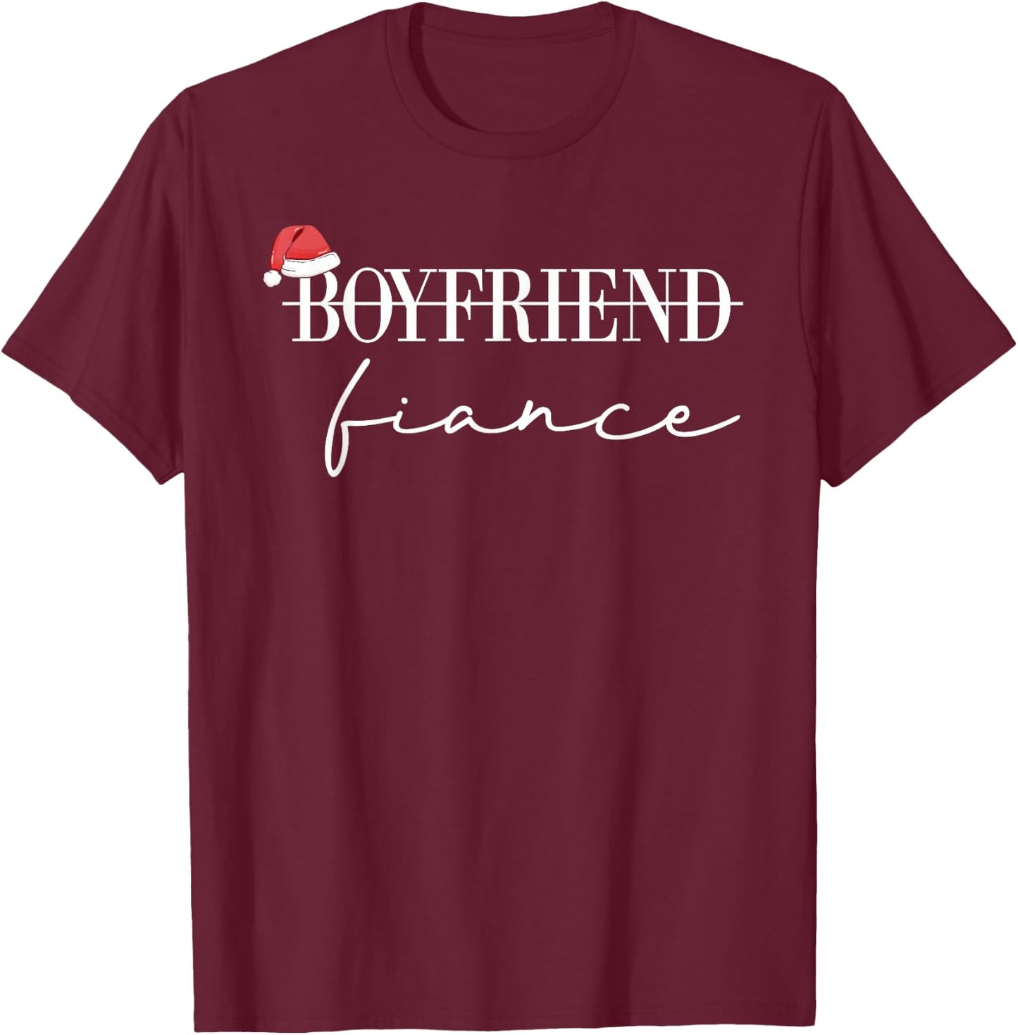 Xmas Boyfriend Fiance Christmas Newly Engaged Couple Pajamas T-Shirt - T-Shirt | Maroon