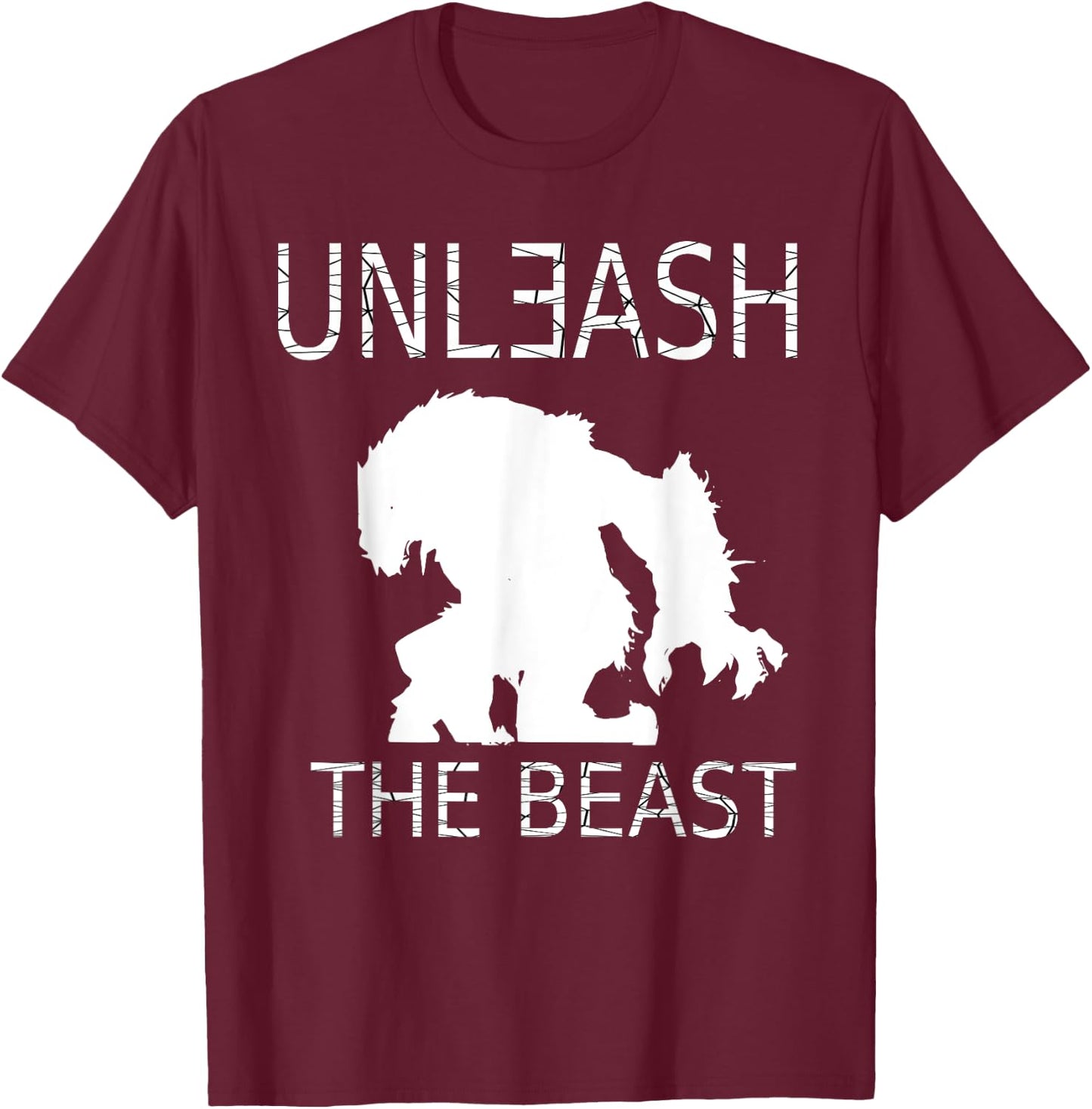 Unleash The Beast Workout Motivation Gym Graphic T-Shirt - T-Shirt | Maroon