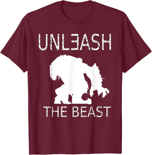 Unleash The Beast Workout Motivation Gym Graphic T-Shirt - T-Shirt | Maroon