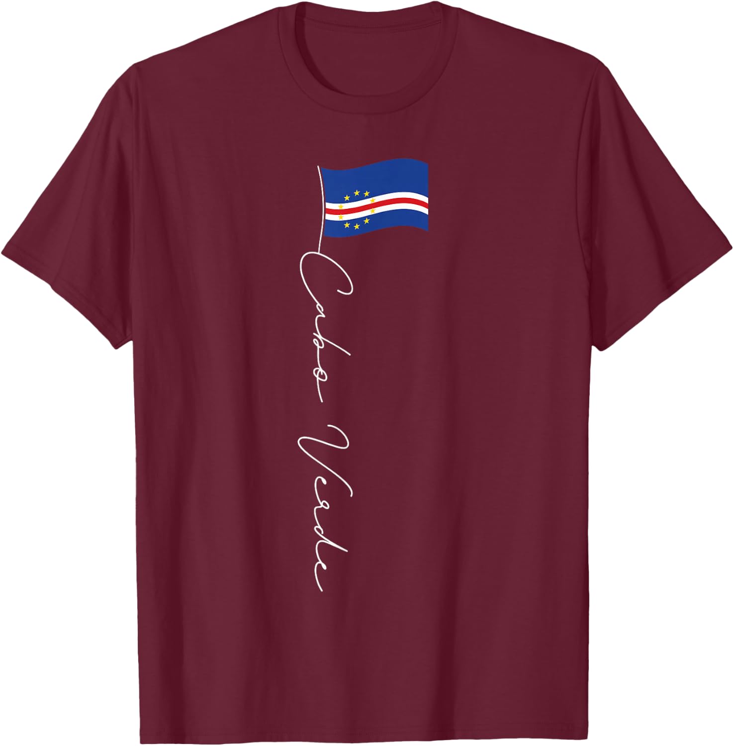 Family Heritage Gifts Cabo Verde Signature Flag Pole Patriotic Cape Verdean Flag T-Shirt - T-Shirt | Maroon