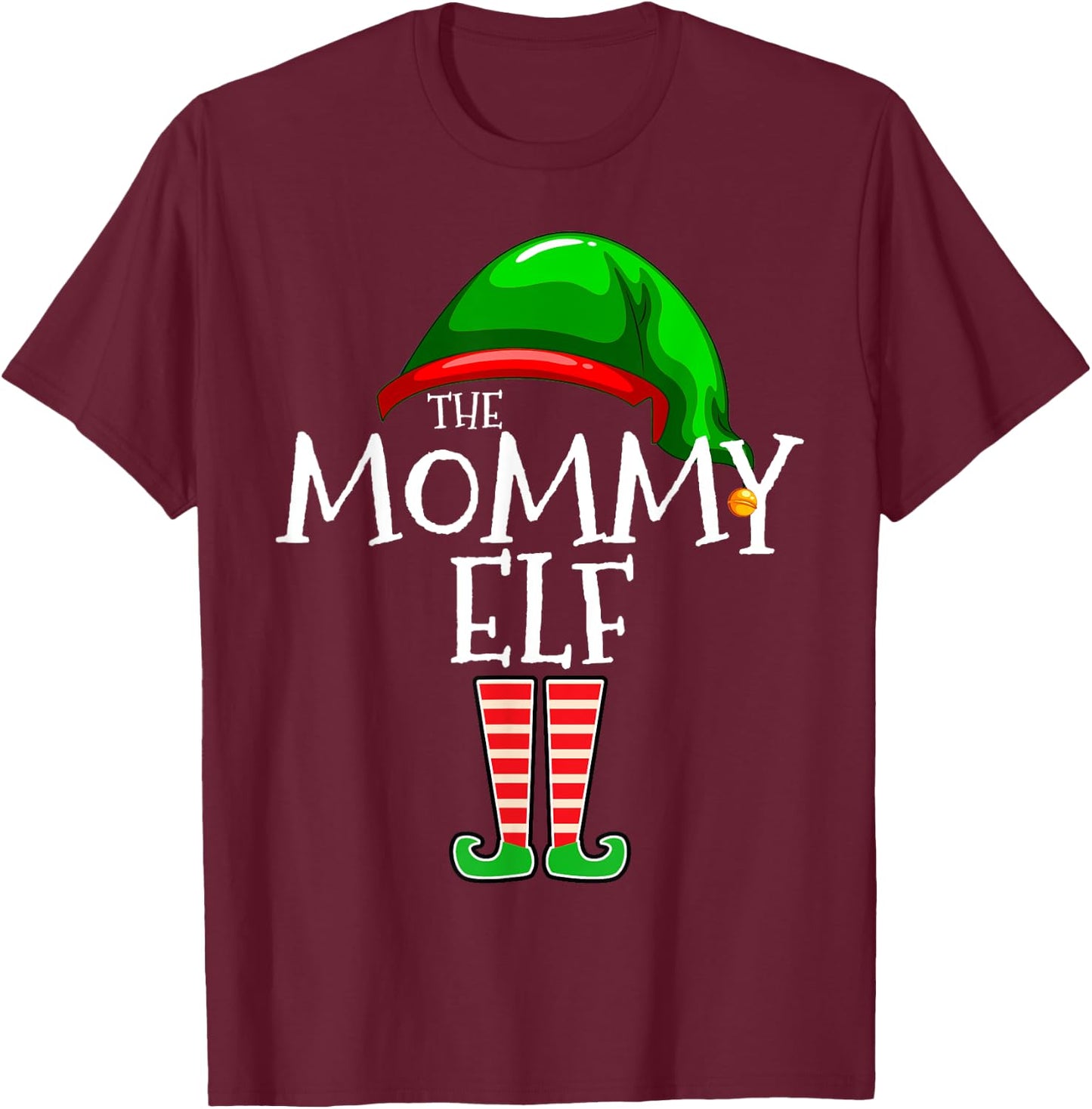 Mommy Elf Family Matching Group Christmas Mom T-Shirt - T-Shirt | Maroon