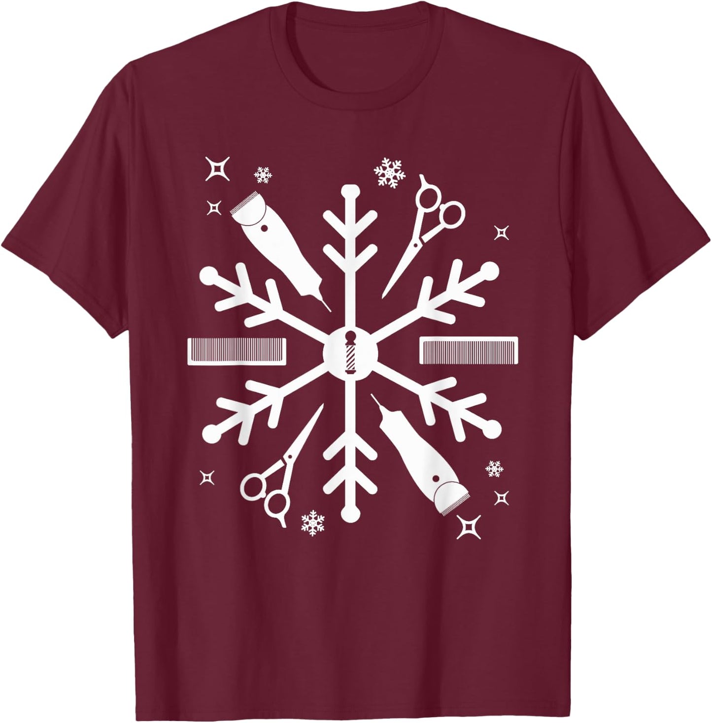 Funny Barber Shirt Christmas Snowflake Hair Stylist T-Shirt - T-Shirt | Maroon