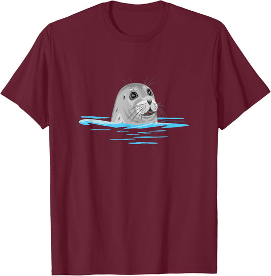 Cute floating seal. Seal in the sea T-Shirt - T-Shirt | Maroon