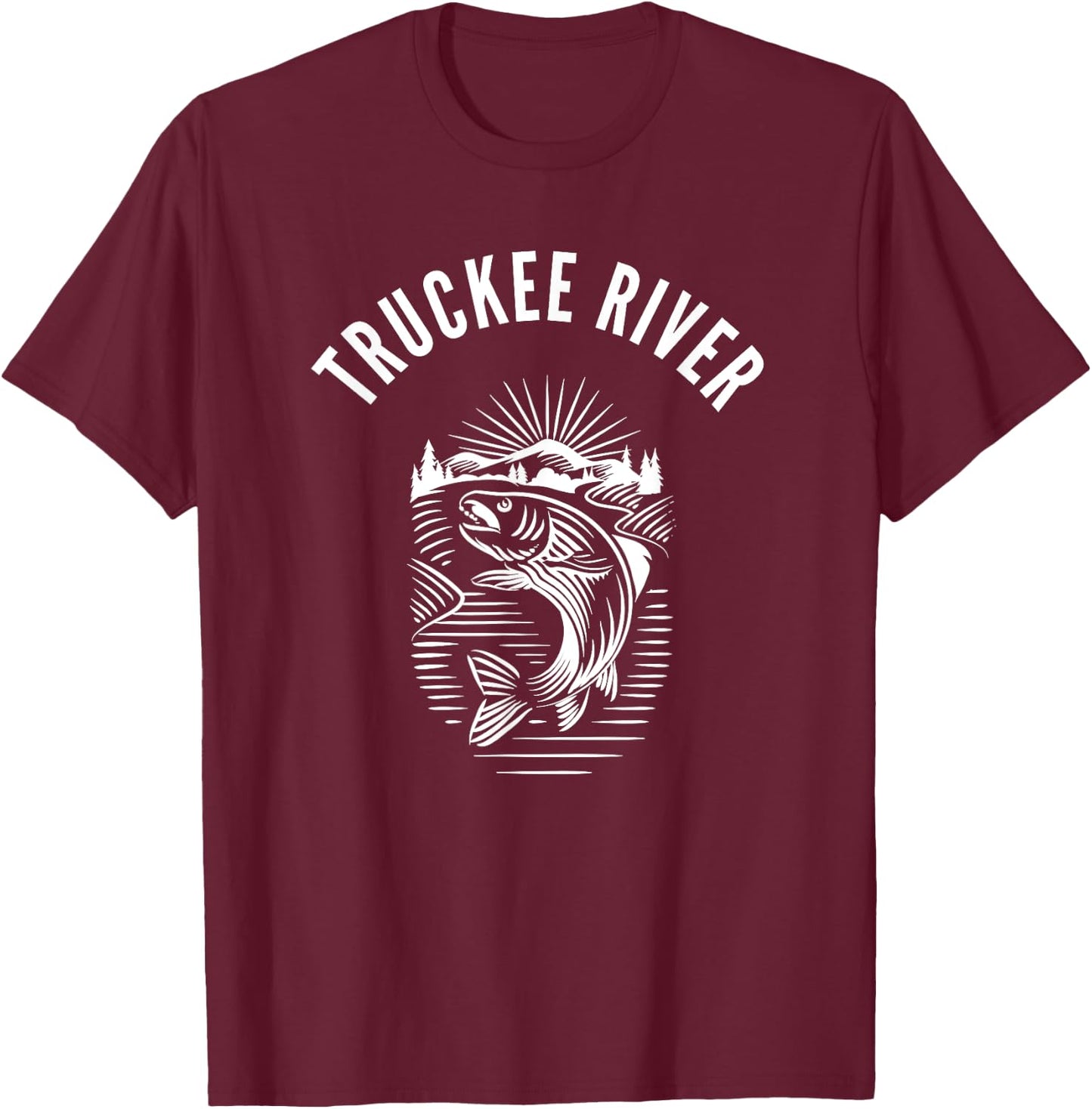 Truckee River California fishing fly fishing retro T-Shirt - T-Shirt | Maroon