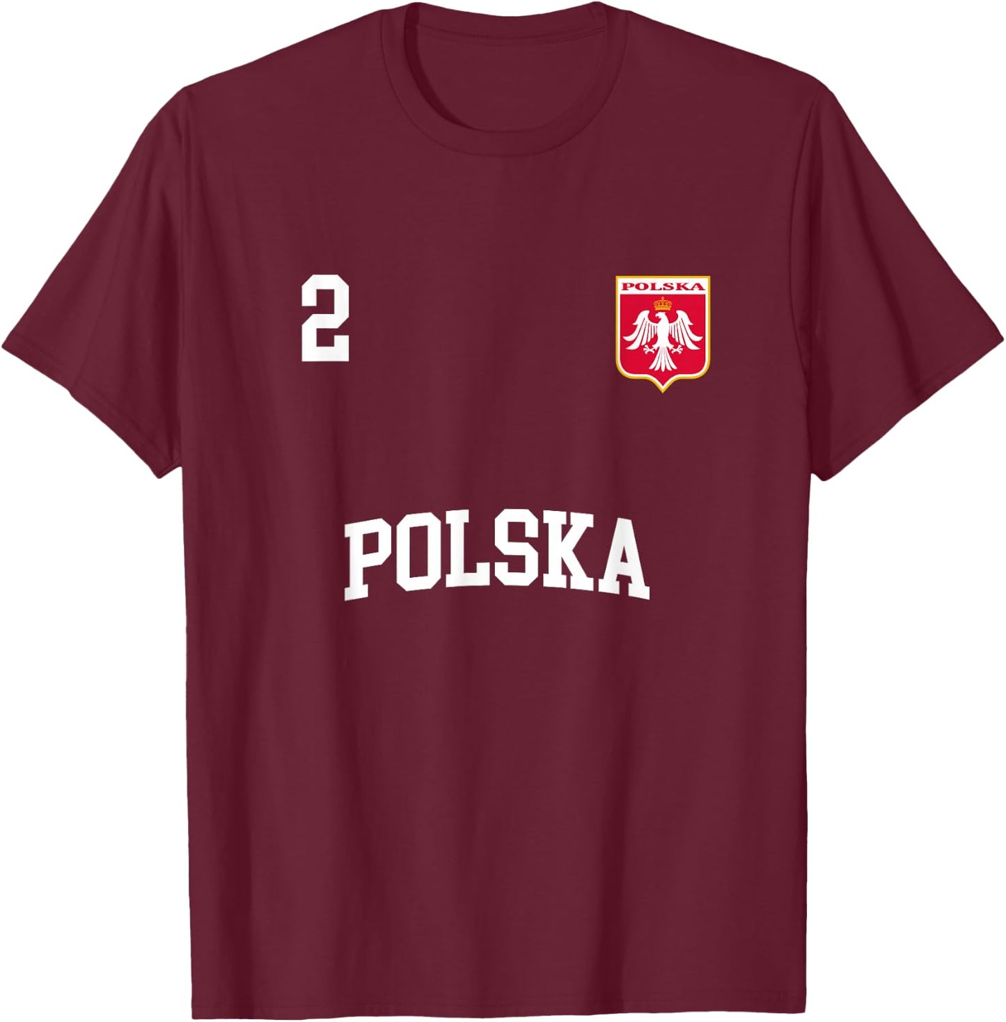 Poland Team Sports Number 2 Soccer Polish Flag T-Shirt - T-Shirt | Maroon